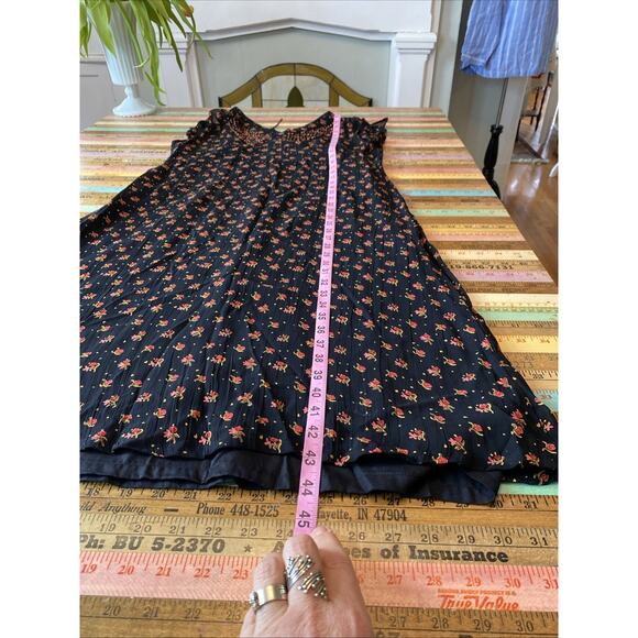 VTG 90s Y2k April Cornell S Rayon Floral Prairie Babydoll Slip Dress Sheer Beads - Picture 13 of 16